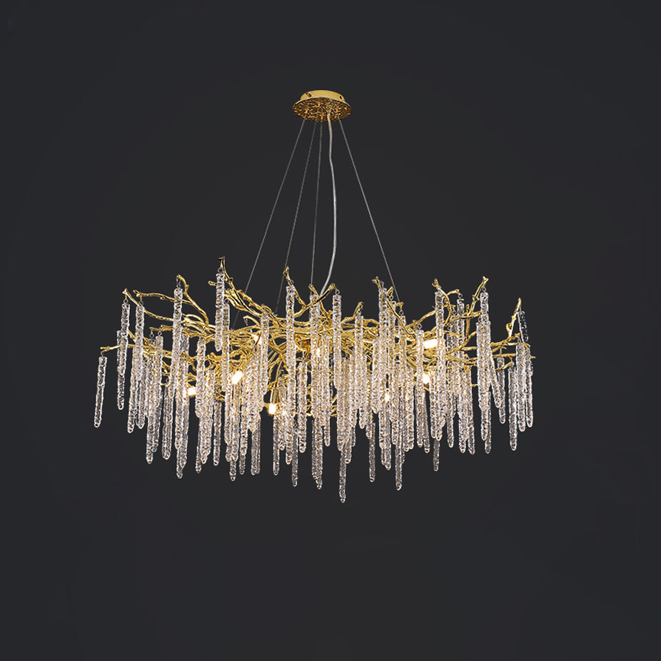 Candelabro de latón con ramas de carámbanos de cristal