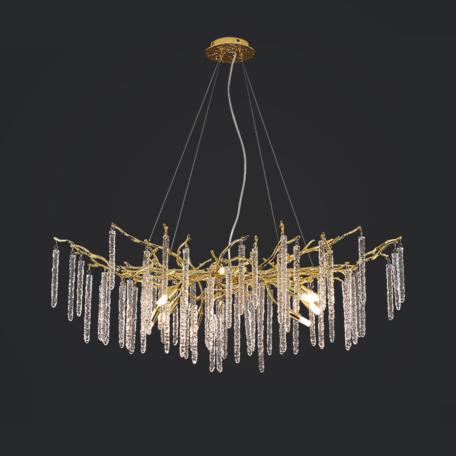 Candelabro de latón con ramas de carámbanos de cristal