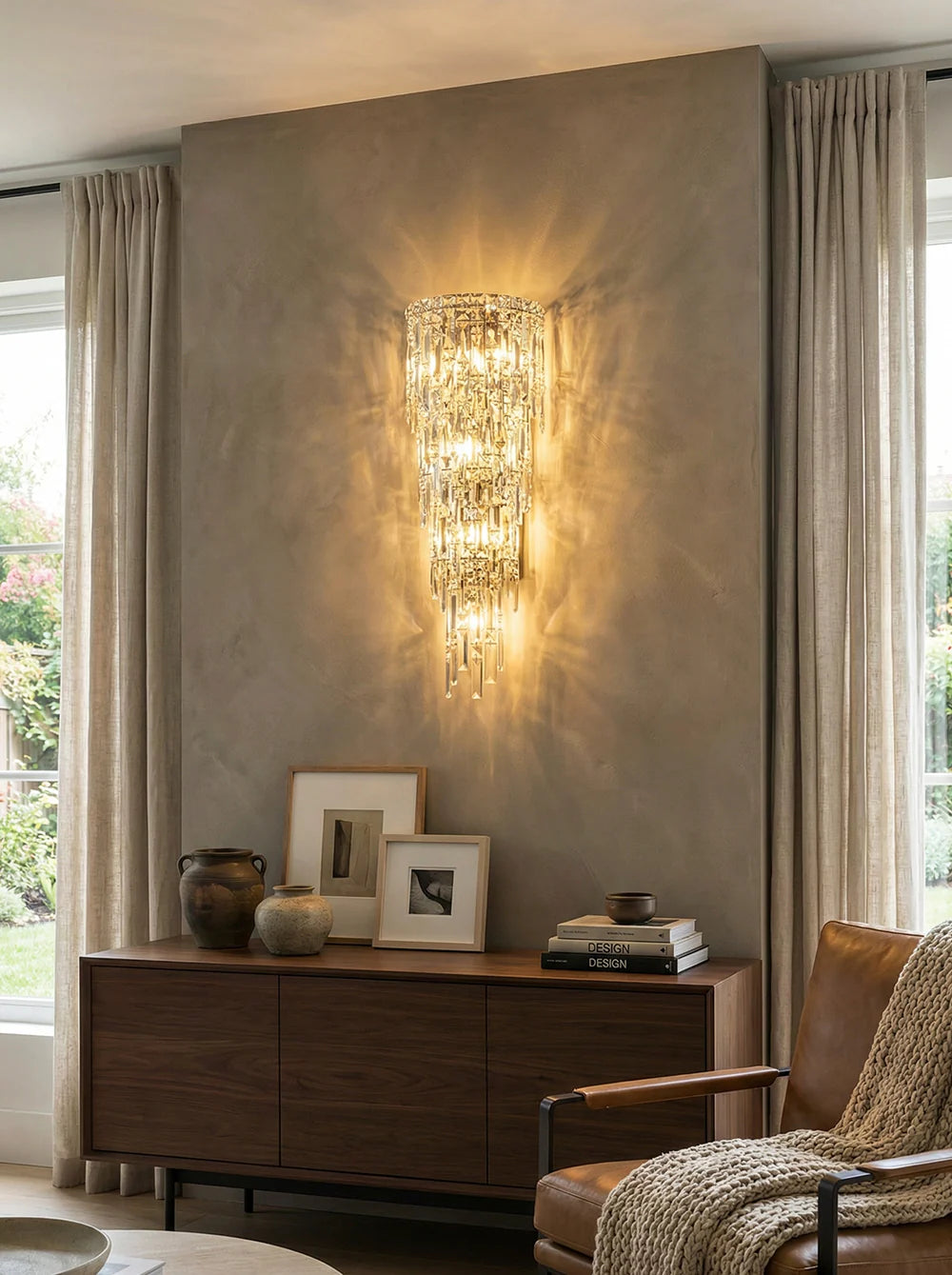 Lámpara de pared Cyra con lluvia de cristal