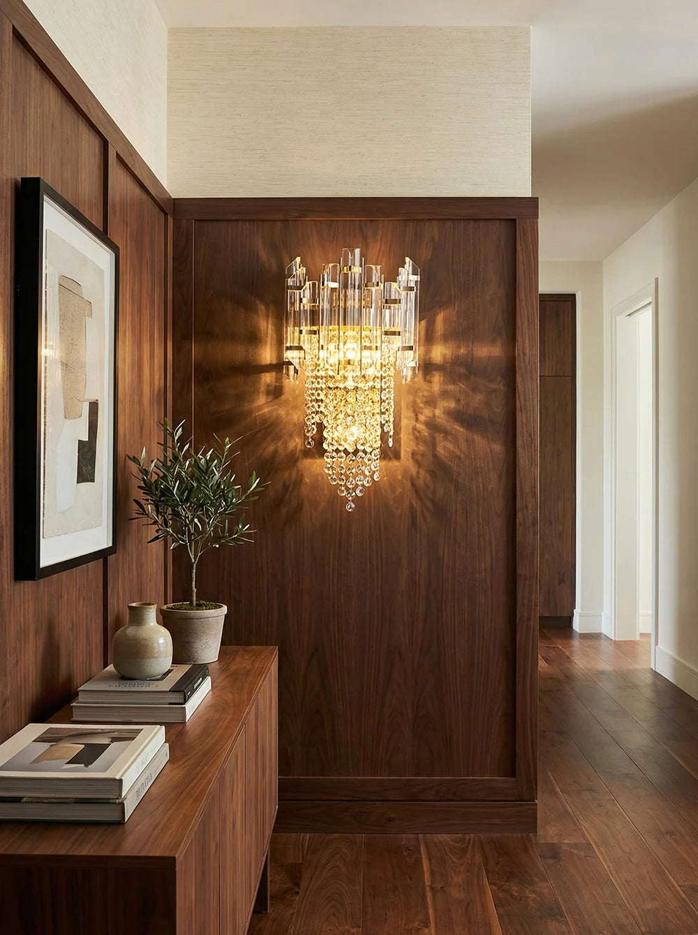 Lámpara de pared de lujo con capas de cristal