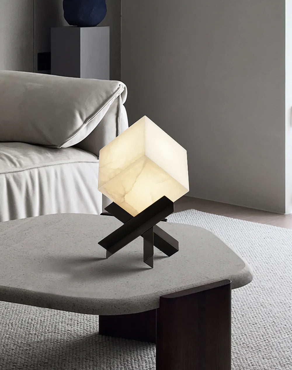 Lámpara de mesa cúbica de alabastro