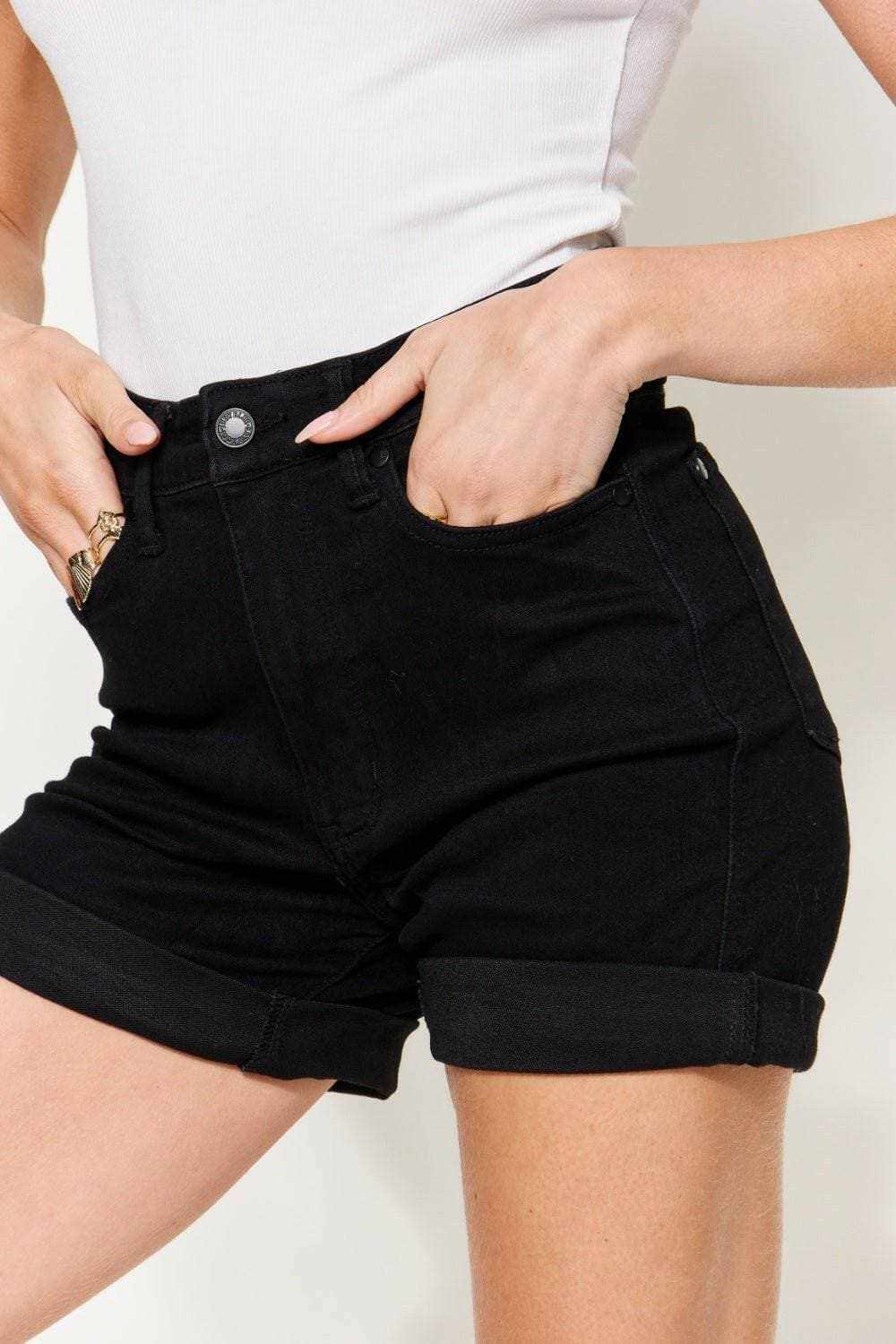 Trendsi Women's High-Rise Cuffed Denim Shorts - Casual Style