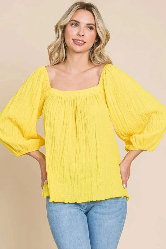 Camiseta Trendsi con cuello cuadrado para mujer, casual, manga abullonada, blusa linda