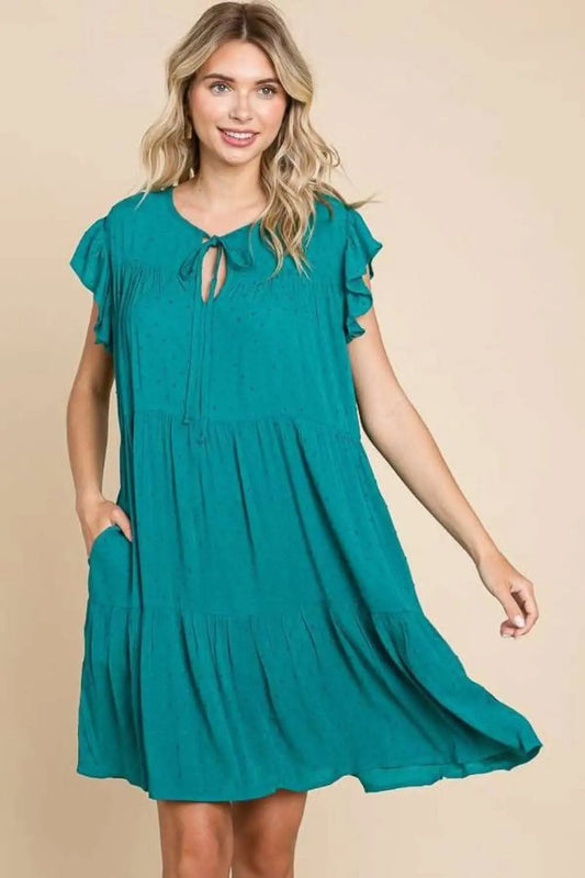 Vestidos Tendencias Código de Cultura Vestido de Volantes Escalonados con Bolsillos y