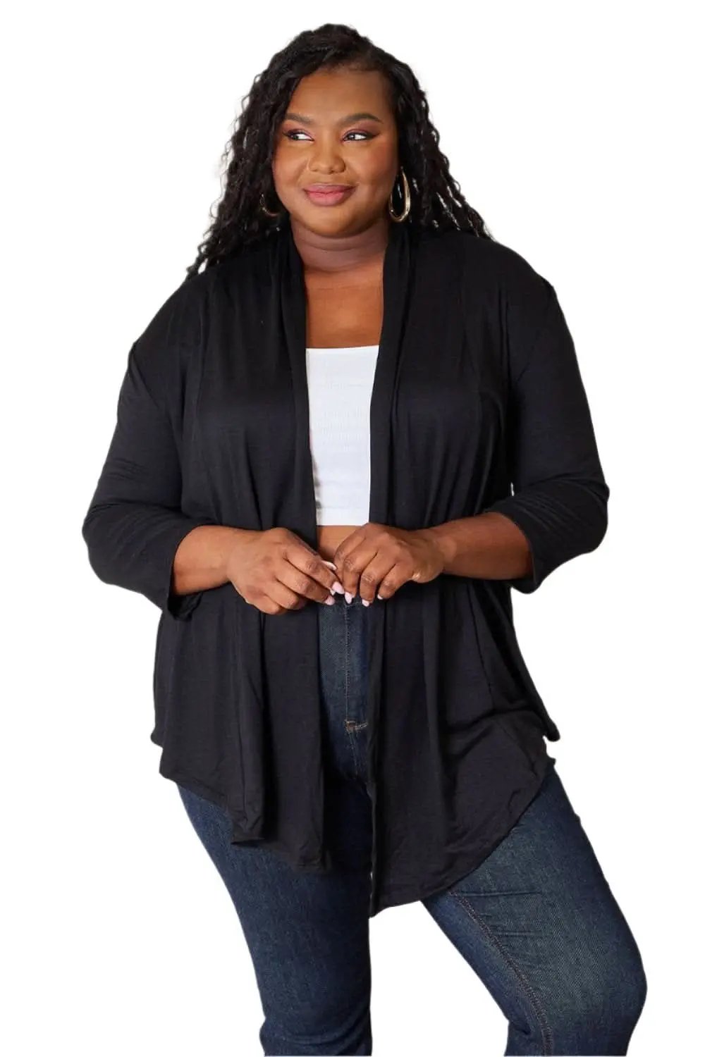 Trendsi Black Open Front Cardigan Knit