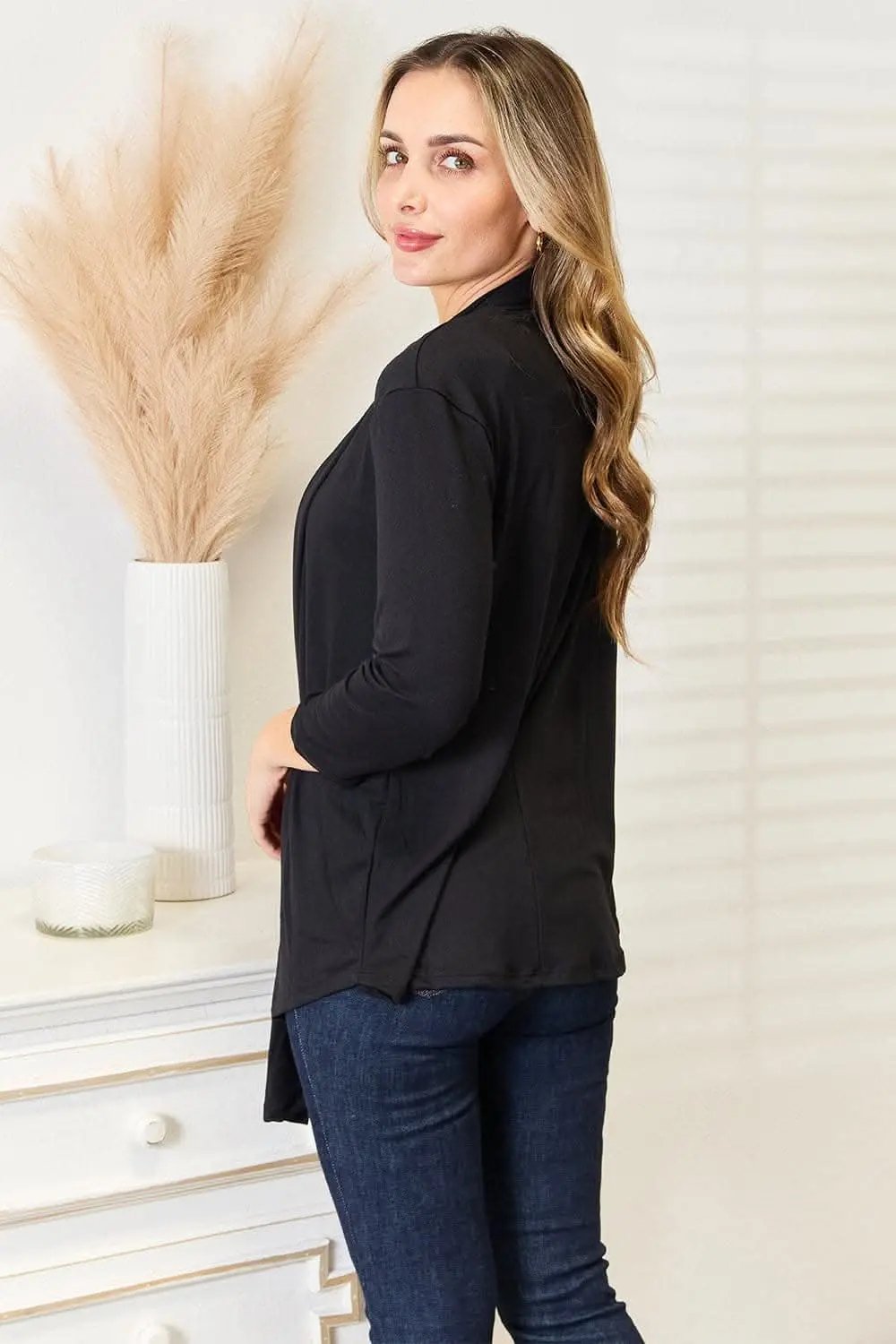 Trendsi Black Open Front Cardigan Knit