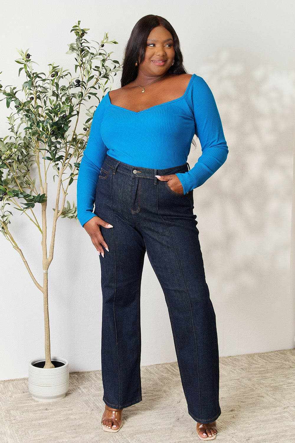 Sweaters Trendsi Culture Code ribbed sweetheart top