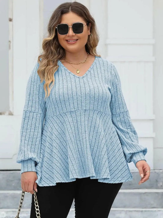 Pants Trendsi plus - Curvy ribbed v-neck top L-3XL