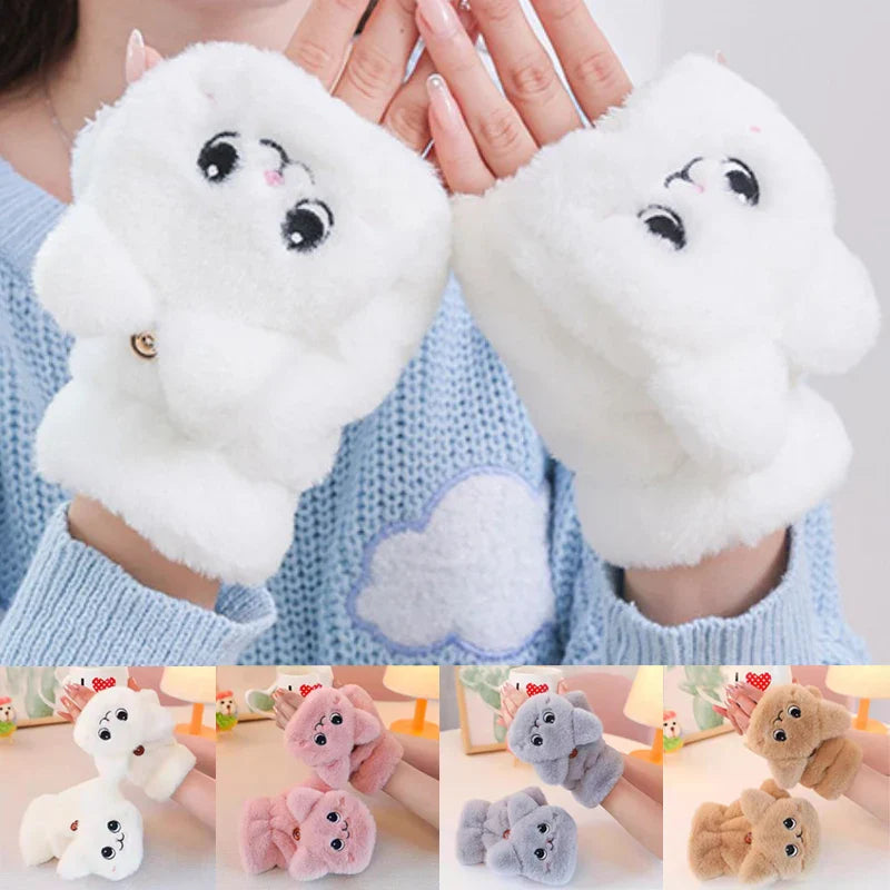Manoplas de peluche de gato kawaii