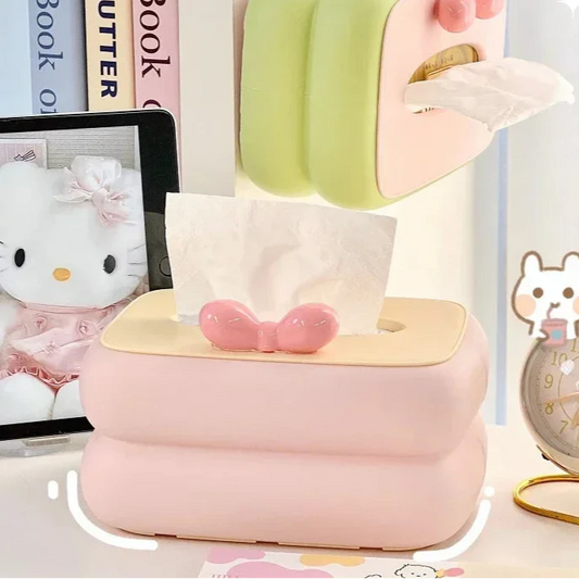 Caja de pañuelos con lazo rosa lindo