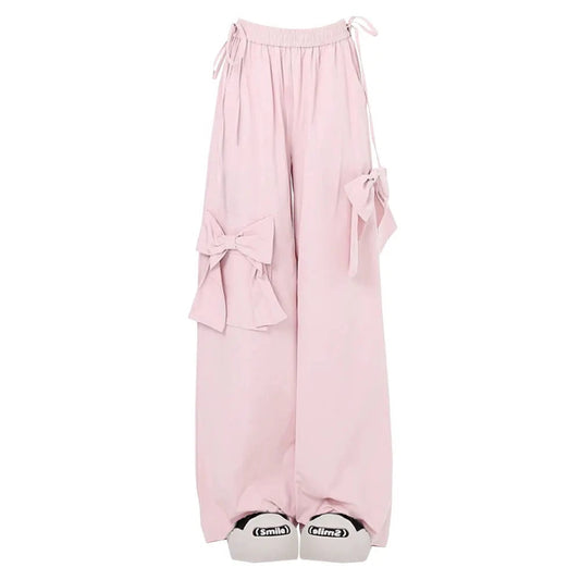 Pantalones Cargo Rosas Kawaii Con Lazos
