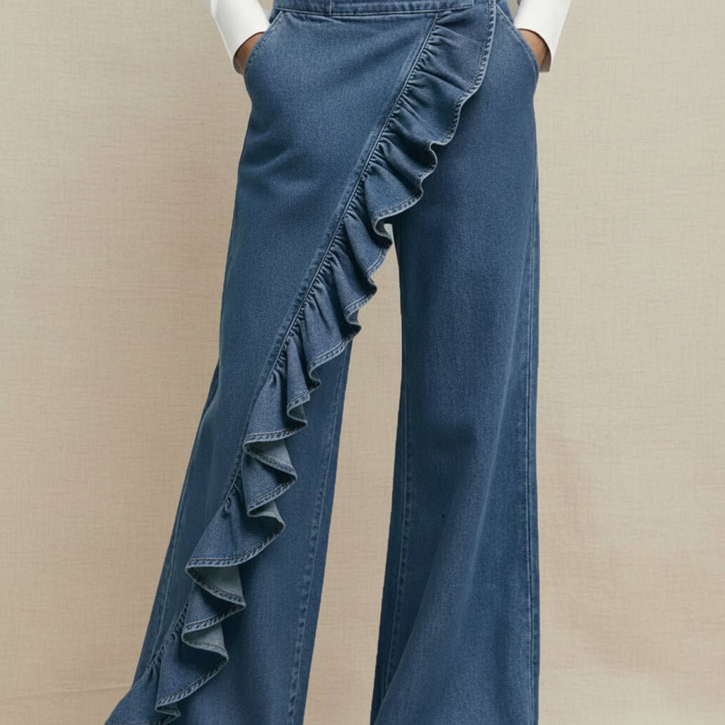 Women's Vintage Irregular Mid-Waist Slim Denim Jeans – Dark Blue, Light Blue, Black
