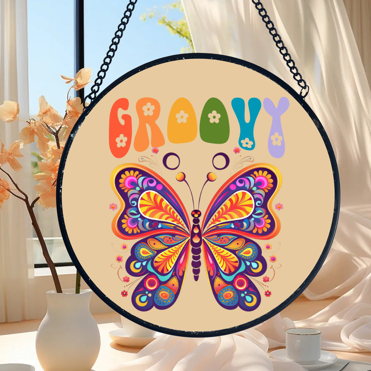 Groovy Retro Butterfly Glass Suncatcher