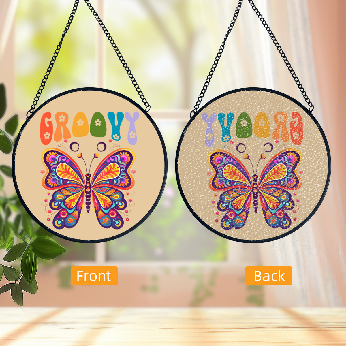 Groovy Retro Butterfly Glass Suncatcher