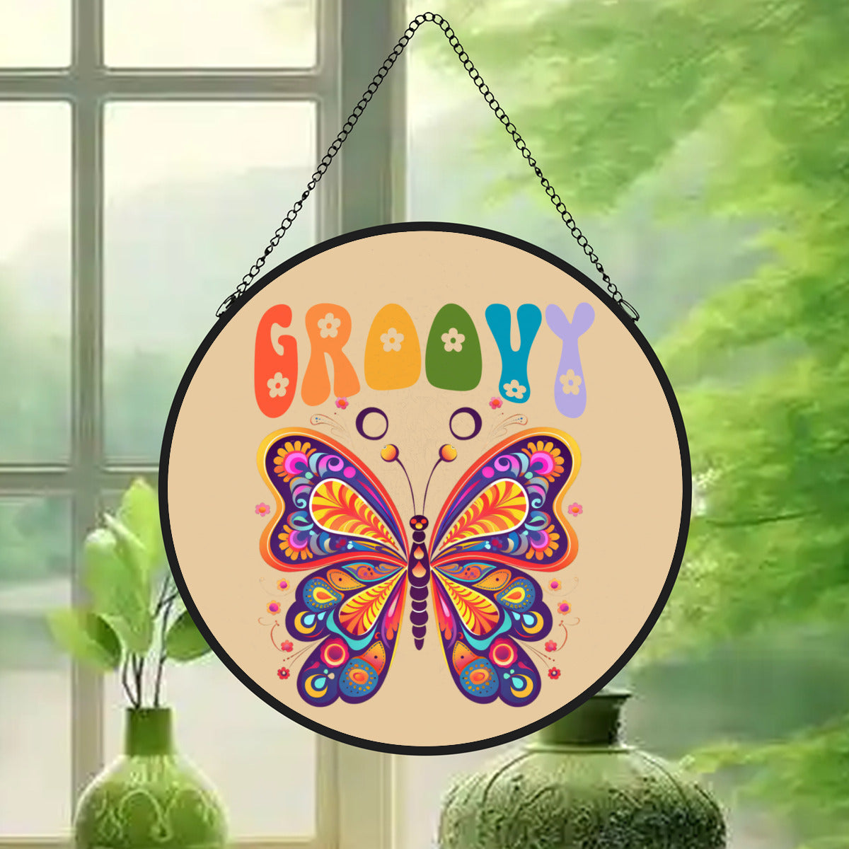 Groovy Retro Butterfly Glass Suncatcher