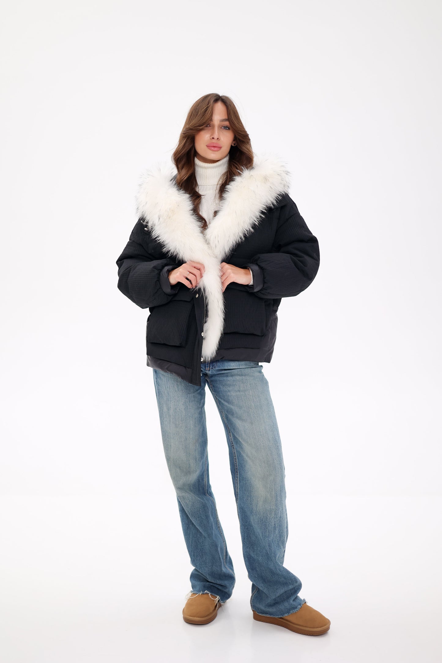 Parka de piel auténtica de zorro ártico con relleno de plumón