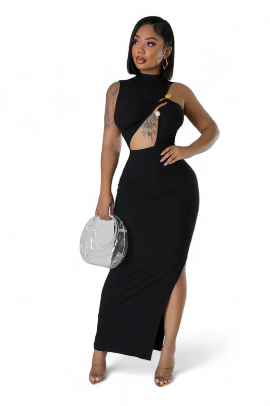 Vestido Midi Acanalado con Aberturas