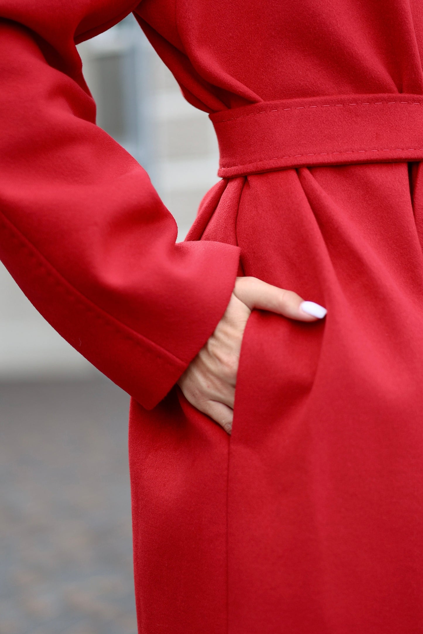 Abrigo de mezcla de lana con cuello mao en rojo otoño