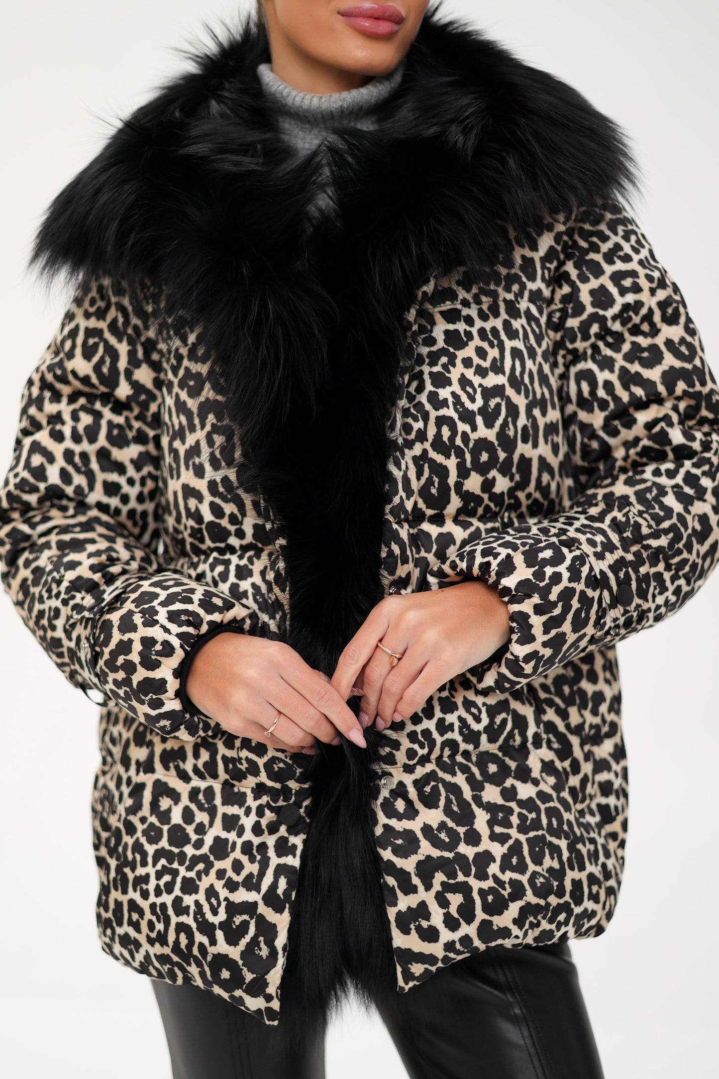 Parka de plumas de lujo Genuine Polar Fox Leopard