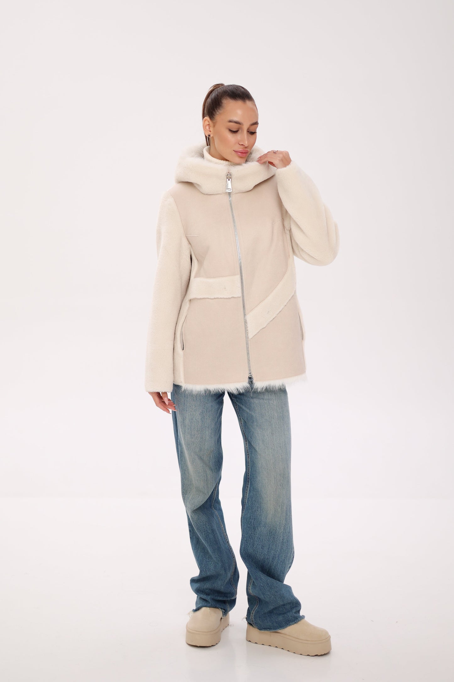 ⇆ Chaqueta Reversible con Capucha de Mezcla de Lana