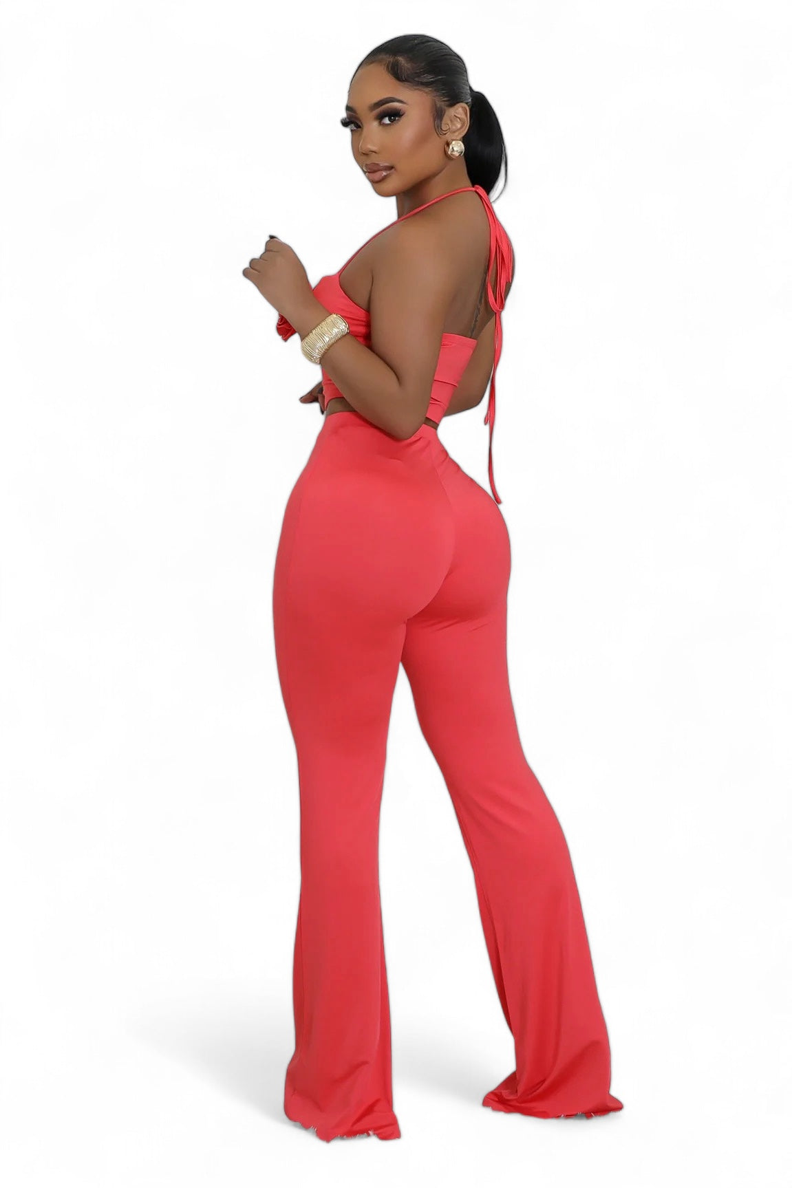 Conjunto de dos piezas de top y pantalón Rosas Rojo