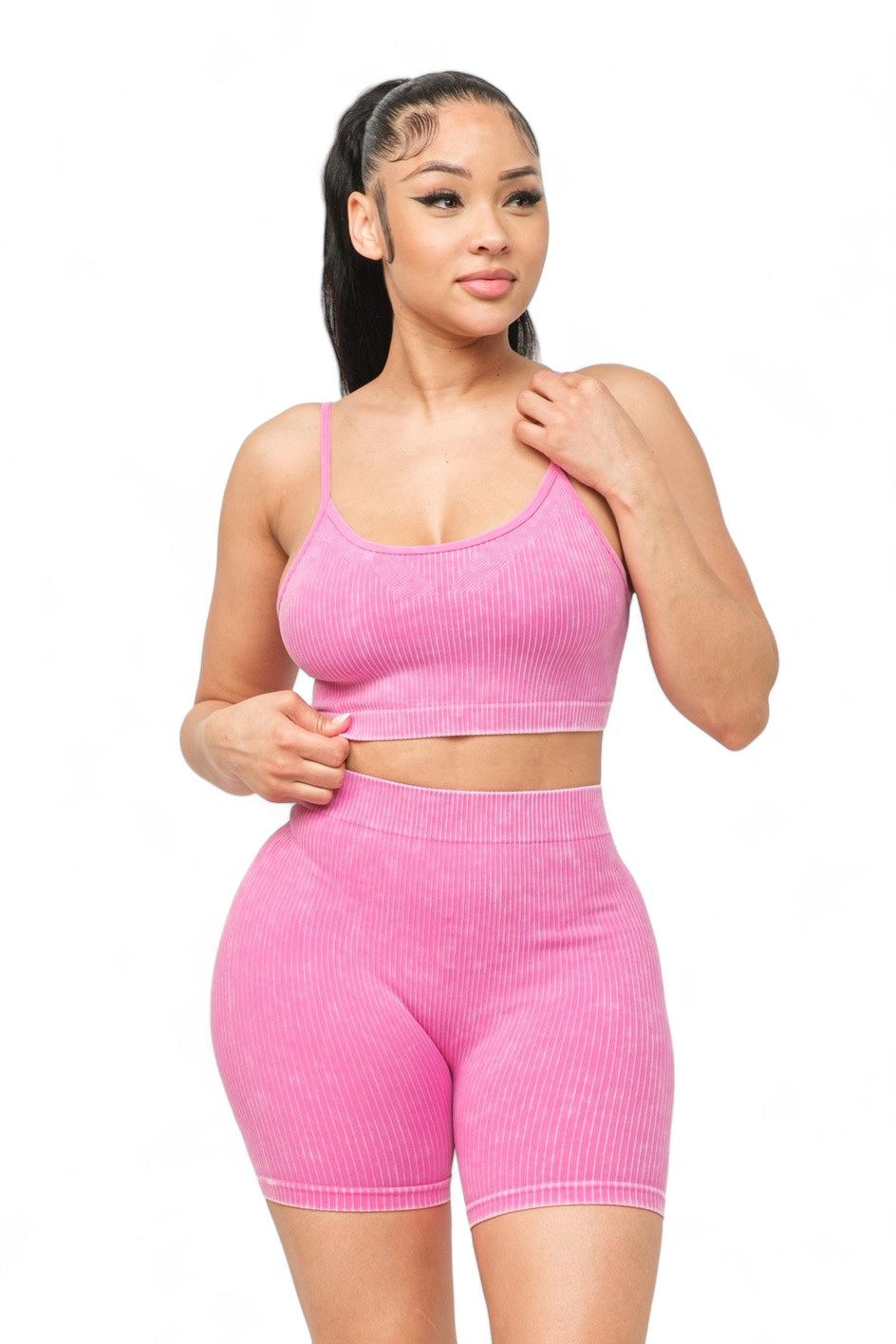 Conjunto de camiseta sin mangas y shorts básicos sin costuras lavados