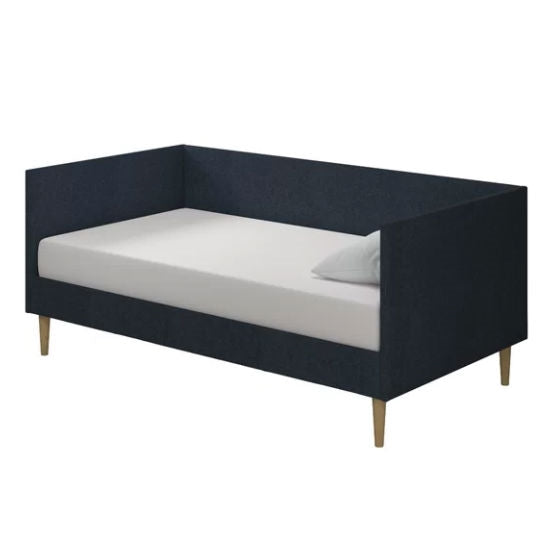 Sofá cama doble tapizado en lino azul oscuro de mediados de siglo