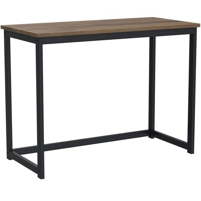 Escritorio para portátil pequeño, moderno, para oficina en casa, con estructura metálica y superficie de madera marrón