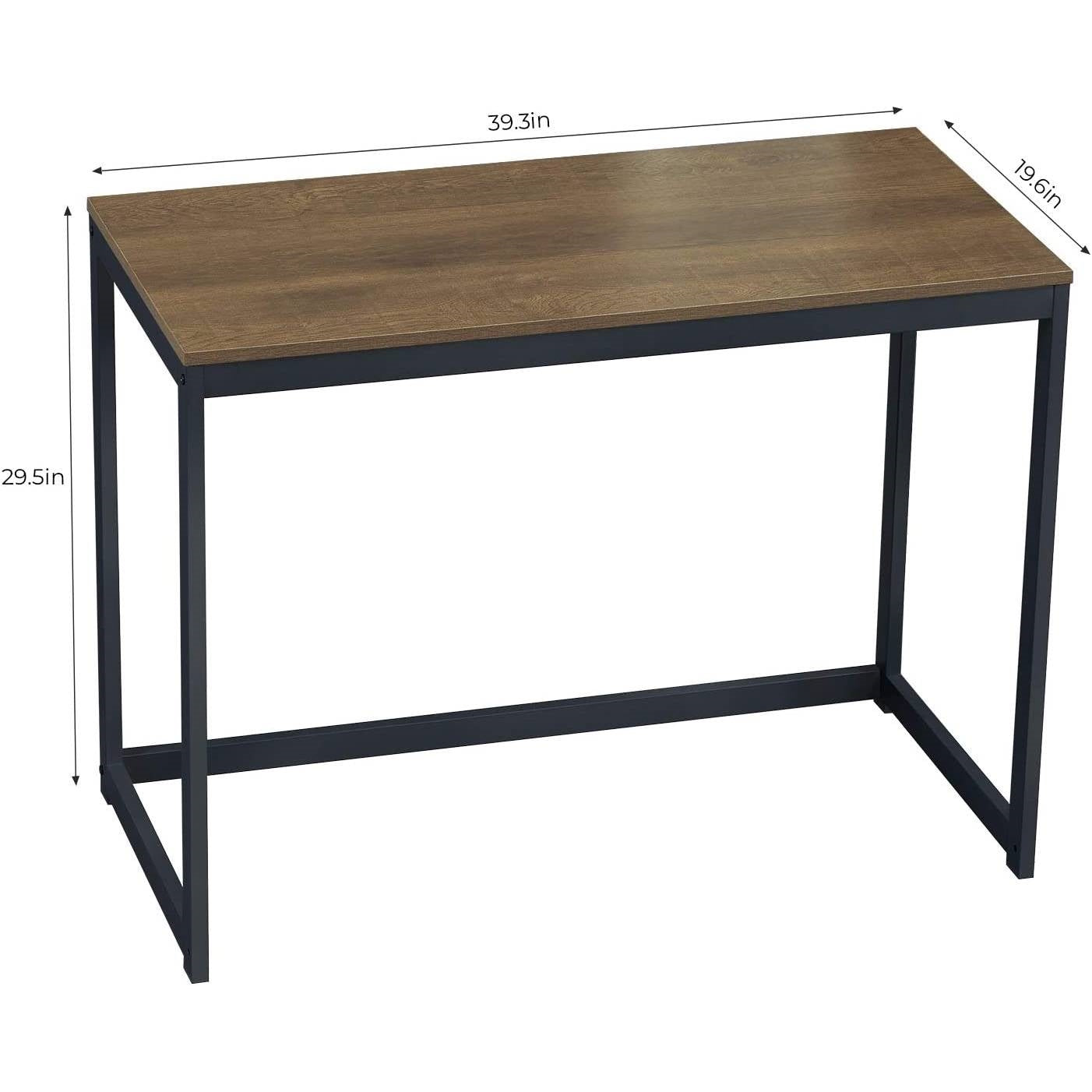 Escritorio para portátil pequeño, moderno, para oficina en casa, con estructura metálica y superficie de madera marrón