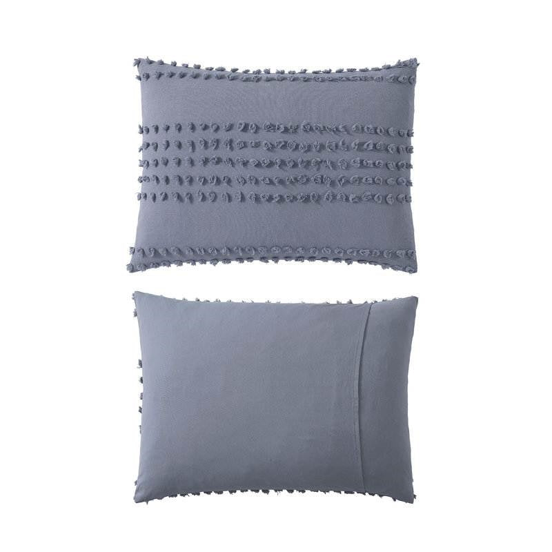 Juego de edredón King de 5 piezas 100 % algodón con puntos en relieve estilo bohemio en azul denim