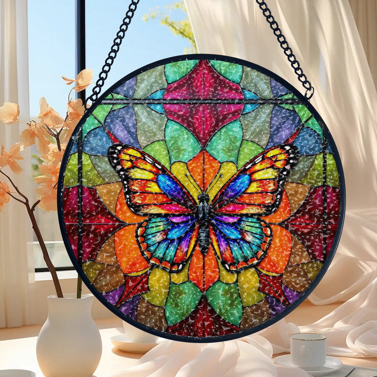 Stained Glass Colorful Butterfly Suncatcher Home Decor