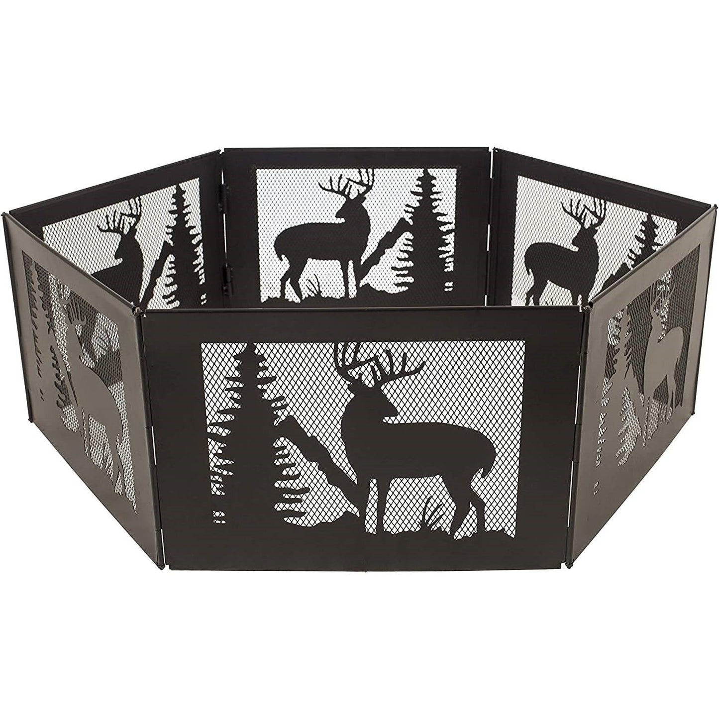 Fogón portátil hexagonal plegable de malla de acero con estampado de venado y estuche de transporte