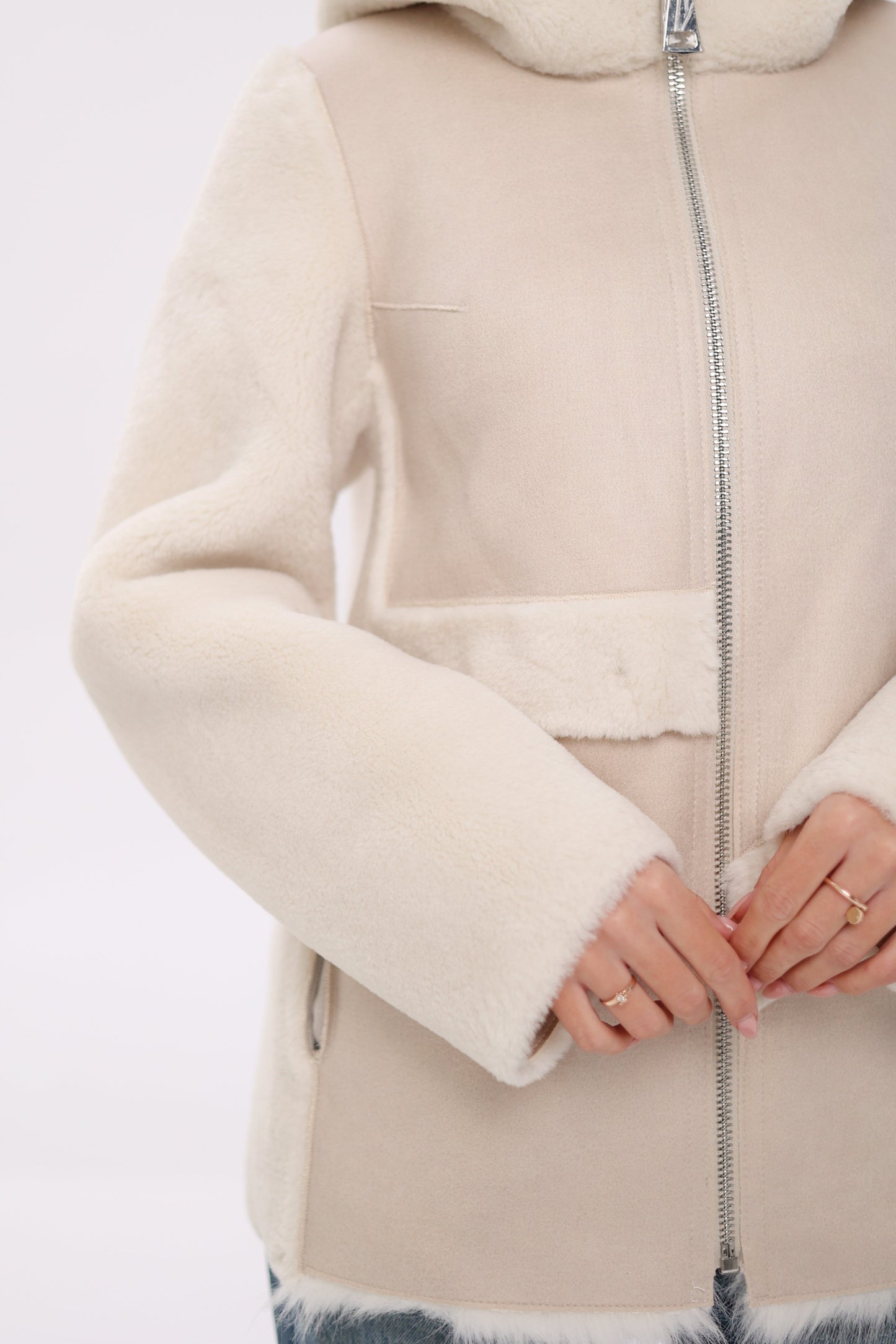 ⇆ Chaqueta Reversible con Capucha de Mezcla de Lana