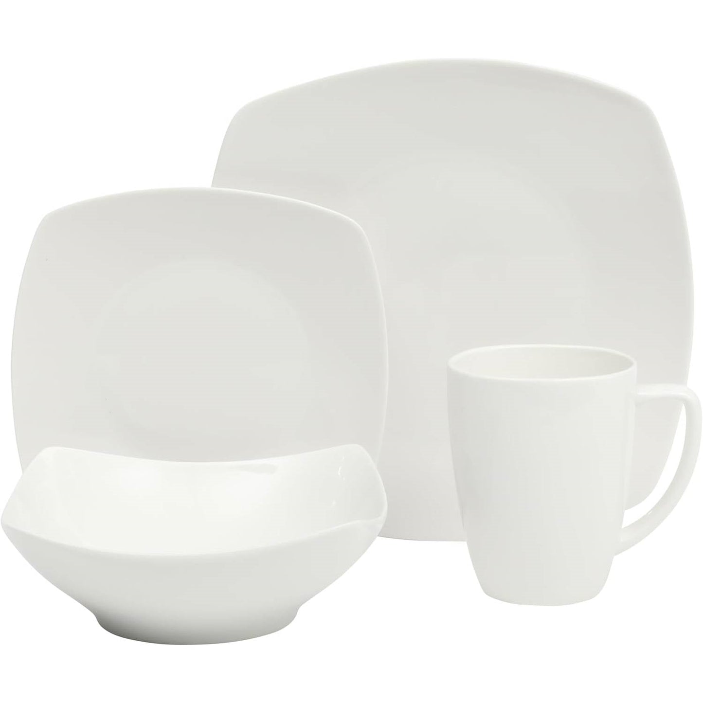 Juego de Vajilla Cuadrada de Porcelana Blanca de 16 Piezas - Servicio para 4