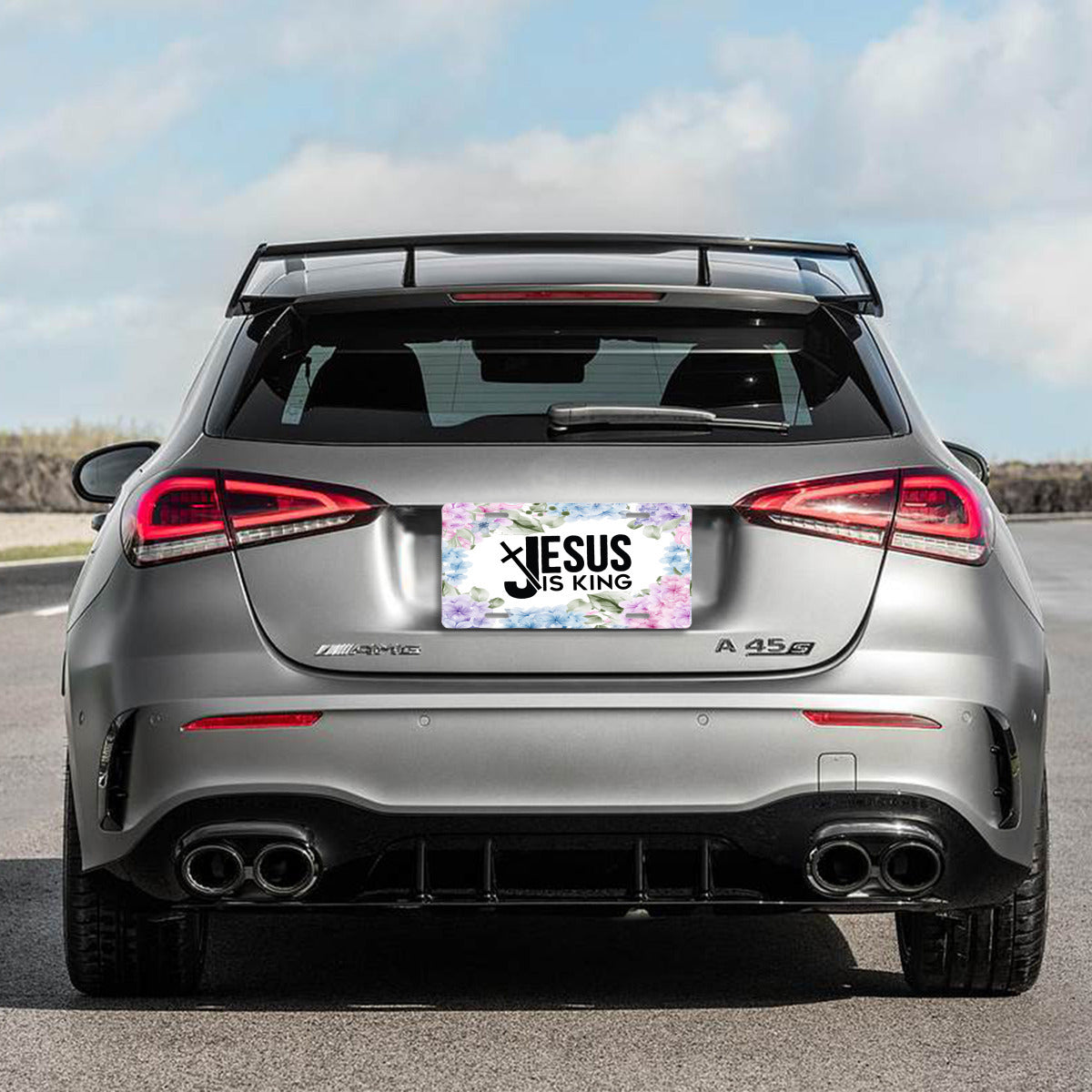 Jesus Is King Floral Border Aluminum License Plate Auto Accessory