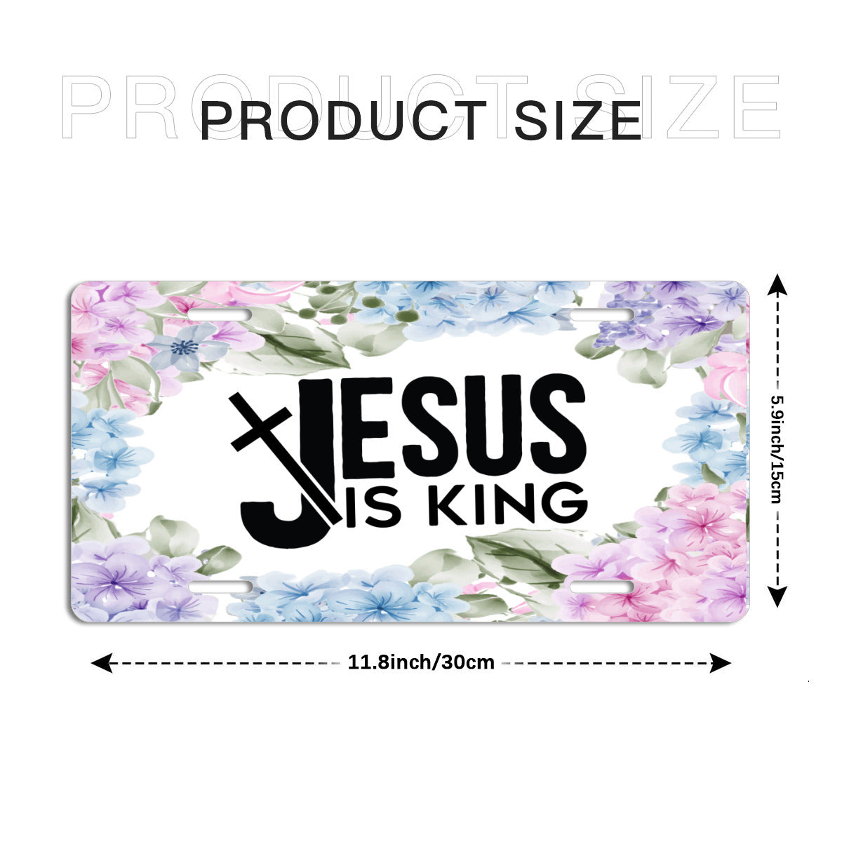 Jesus Is King Floral Border Aluminum License Plate Auto Accessory