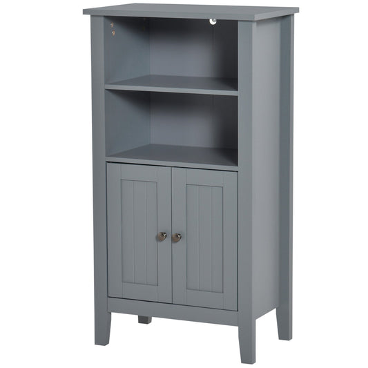 Mueble de baño de suelo con estantes ocultos de 2 niveles, color gris