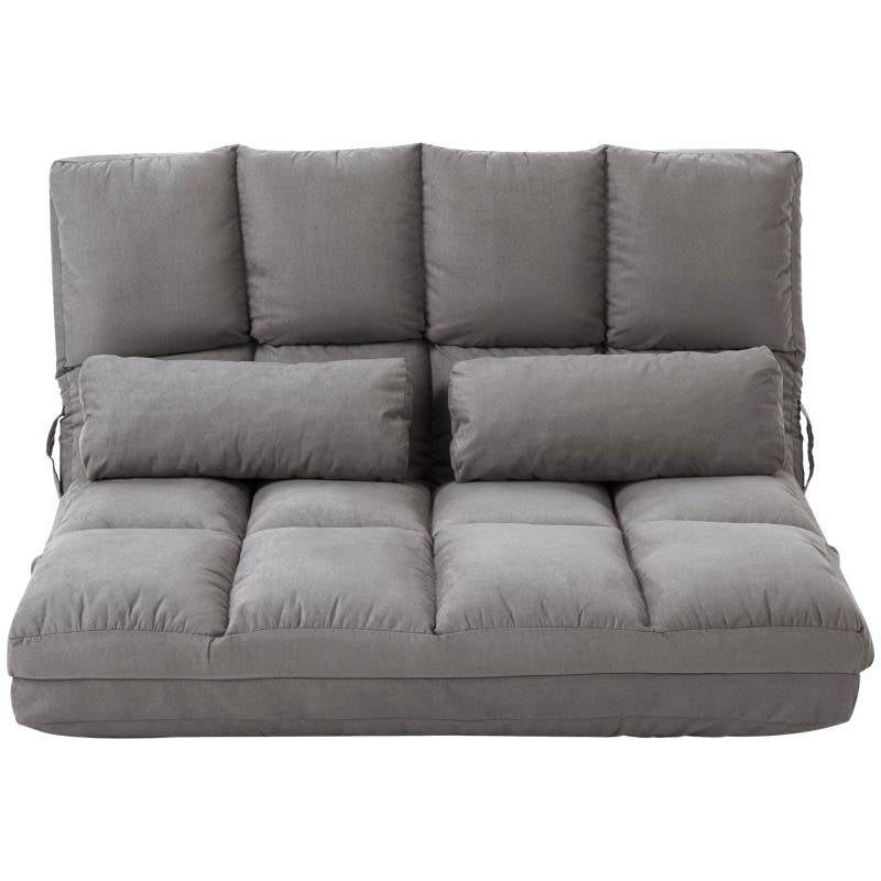 Sofá cama reclinable de suelo con respaldo ajustable, de tela de ante de poliéster gris oscuro