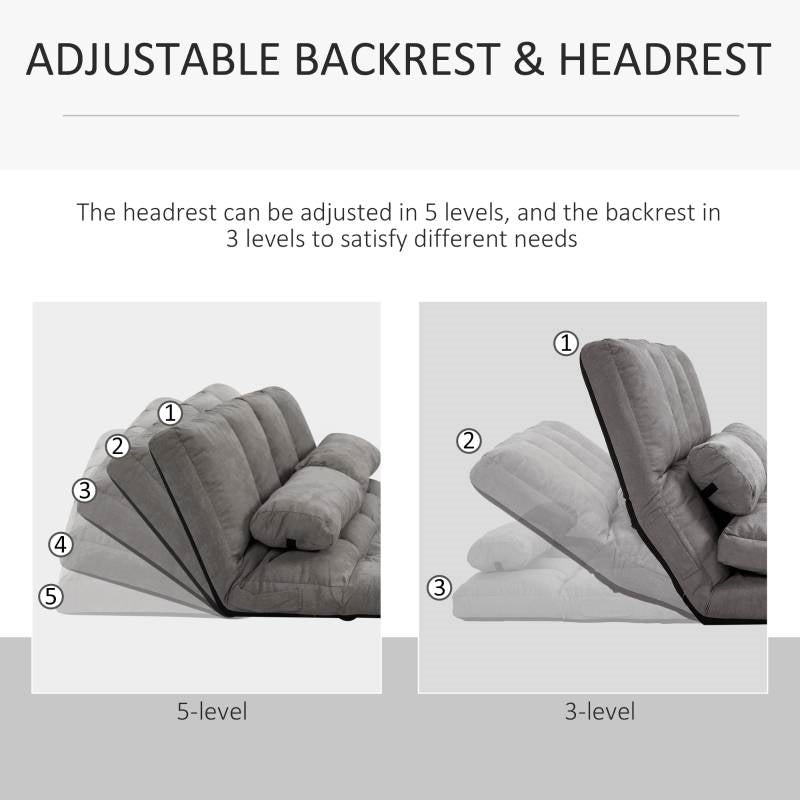 Sofá cama reclinable de suelo con respaldo ajustable, de tela de ante de poliéster gris oscuro