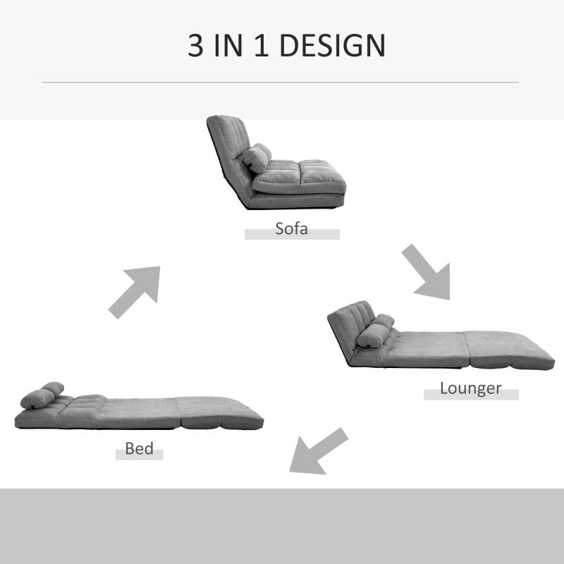 Sofá cama reclinable de suelo con respaldo ajustable, de tela de ante de poliéster gris oscuro