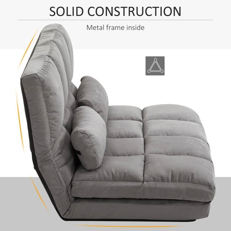 Sofá cama reclinable de suelo con respaldo ajustable, de tela de ante de poliéster gris oscuro