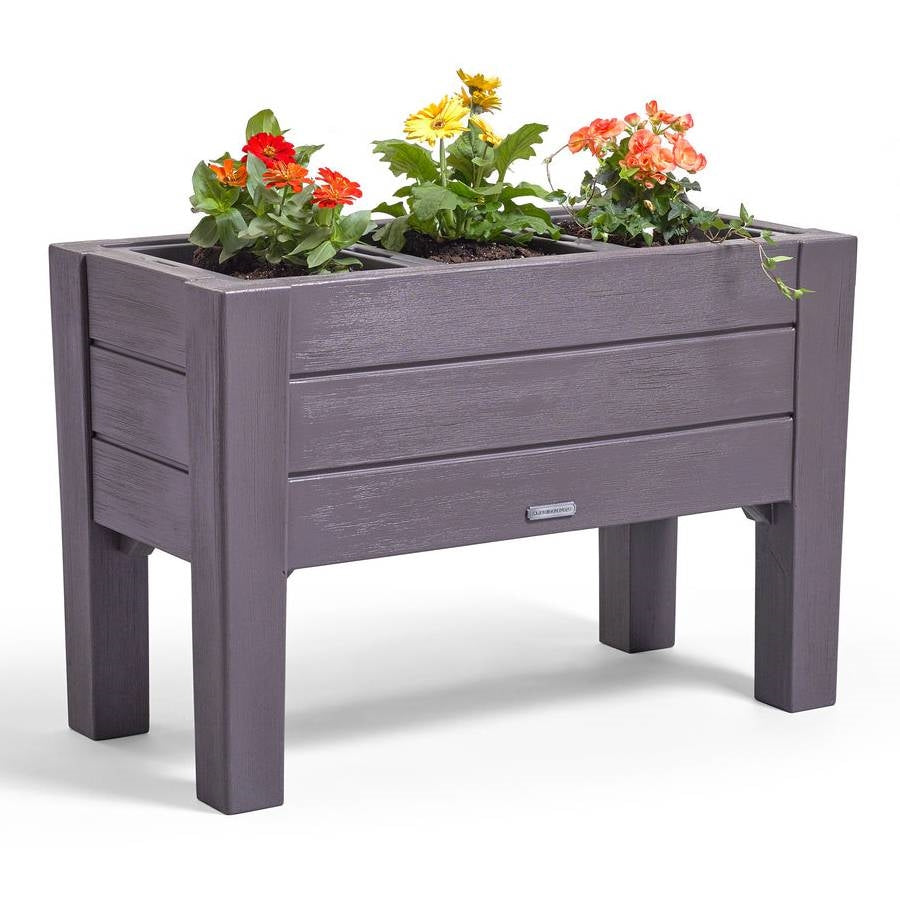 Jardinera elevada rectangular de plástico color expreso con bandejas extraíbles