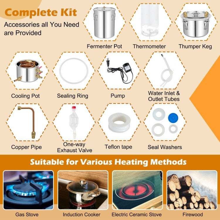 Kit de fermentación / destilación de alcohol de acero inoxidable de 10 galones