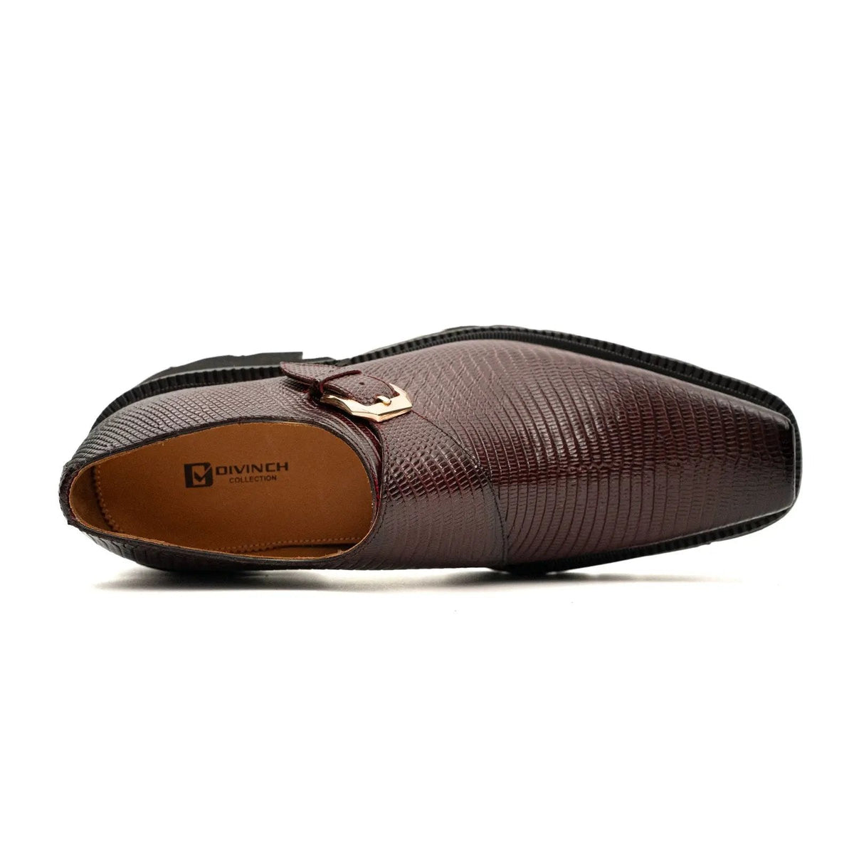 Burgundy Lizard-Embossed Cow Leather Monk Shoes