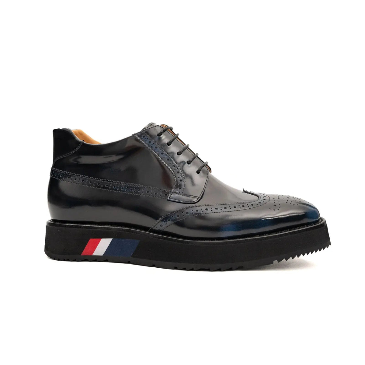 Blue-Black Platform Cow Leather Derby Shoes
