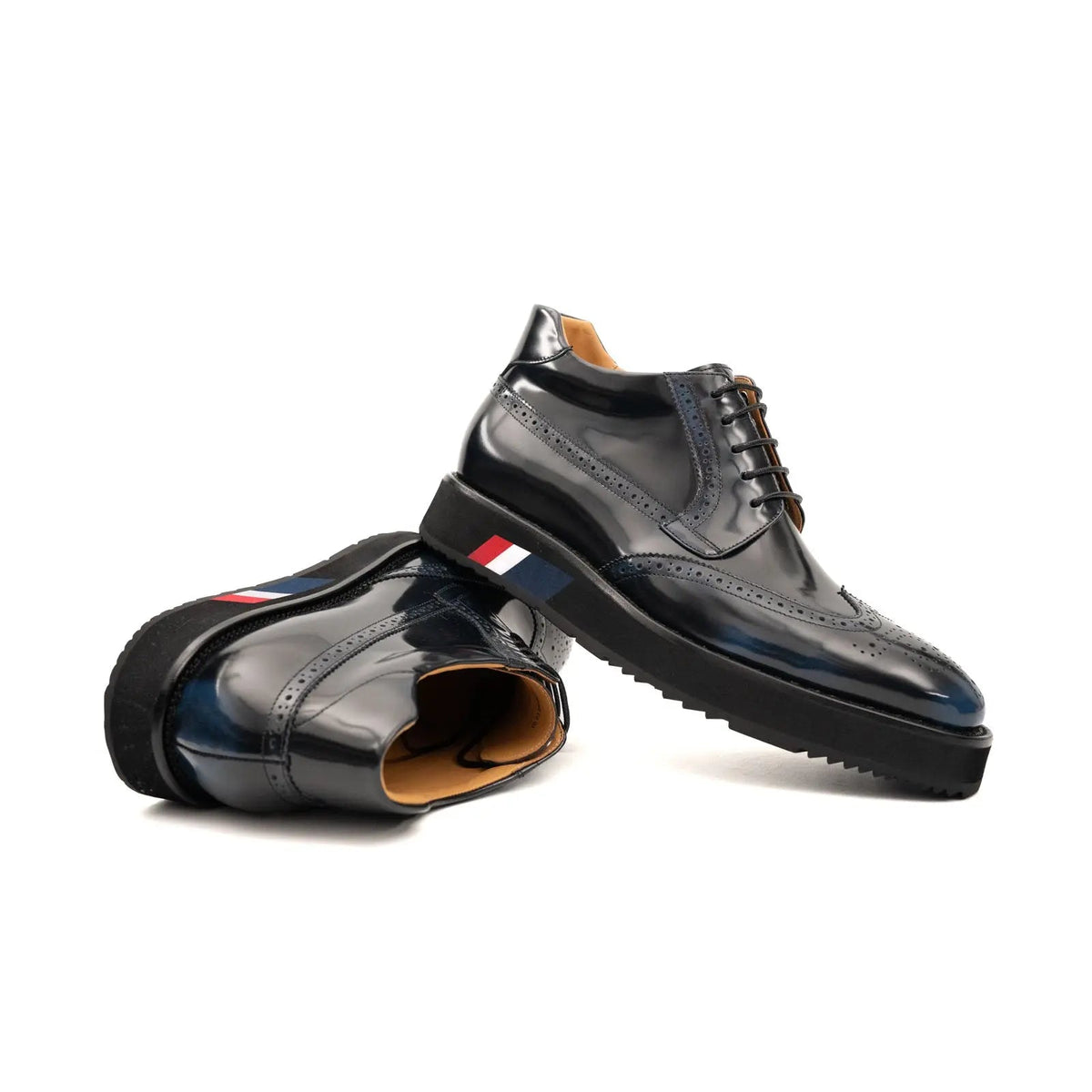 Blue-Black Platform Cow Leather Derby Shoes