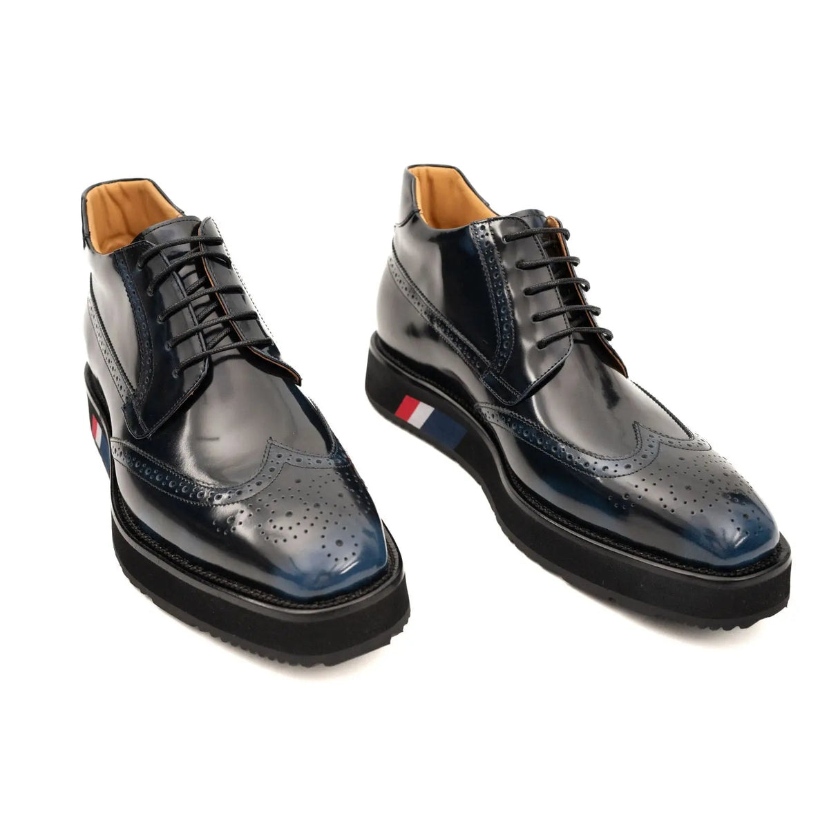 Blue-Black Platform Cow Leather Derby Shoes