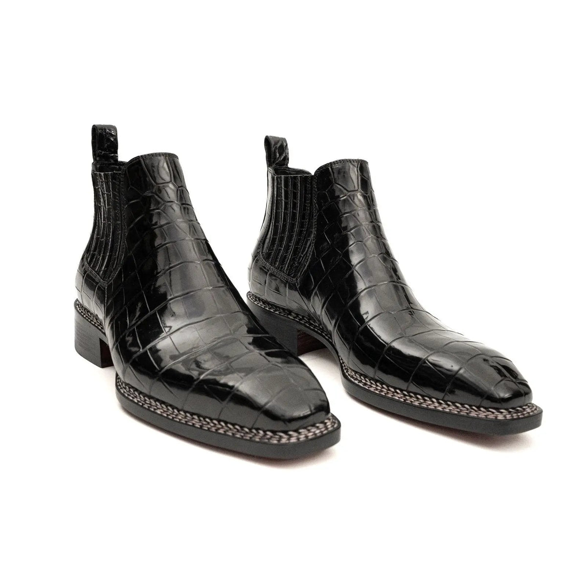 Black Crocodile Leather Chelsea Boots