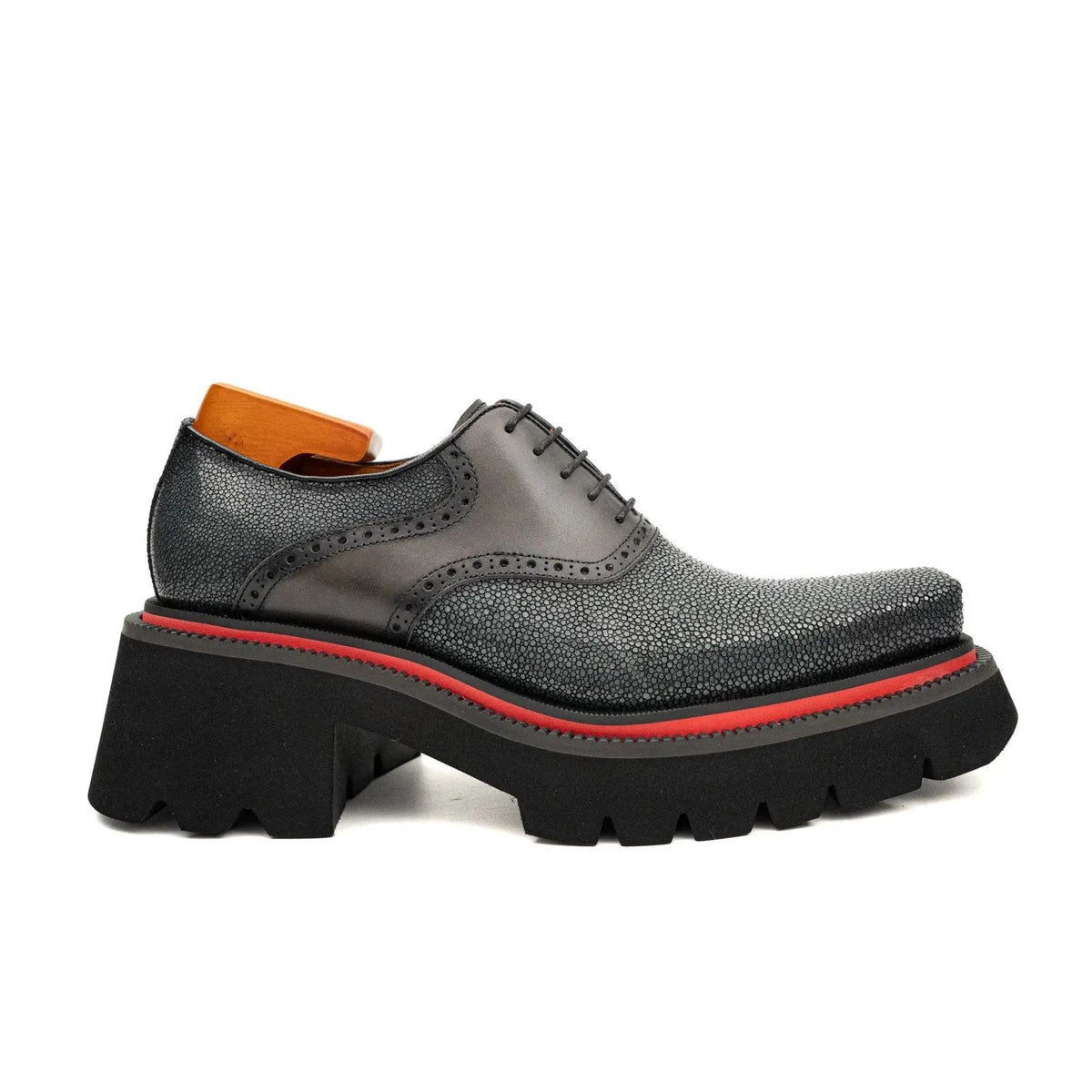 Gray Stingray Leather Oxford Shoes