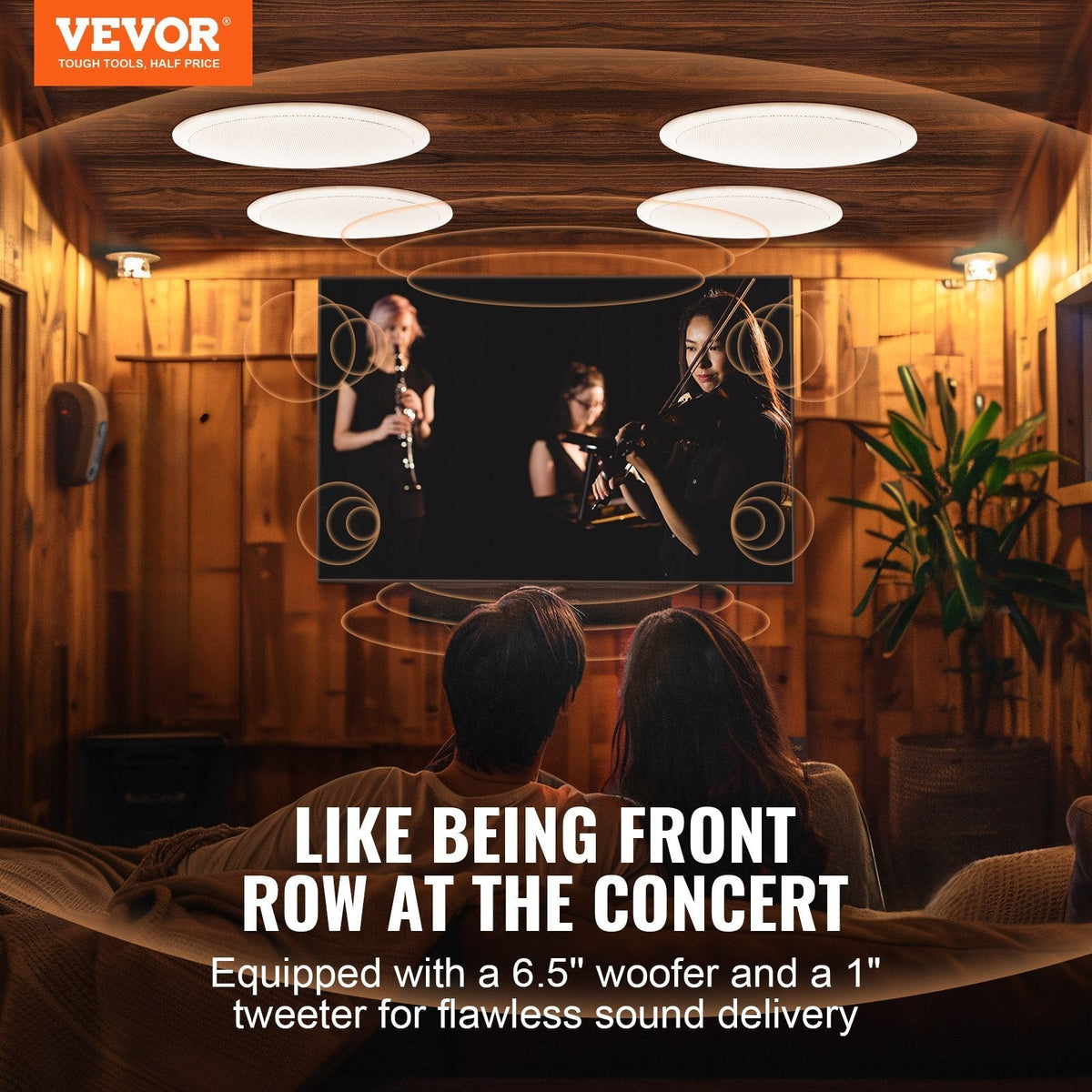 4 PCs 6.5'' Bluetooth in Ceiling Speakers, 150W, Flush Mount Ceiling & in-Wall Speaker System with 8?Impedance 89dB Sensitivity, for Home Kitchen Living Room Bedroom or Covered Outdoor Porches